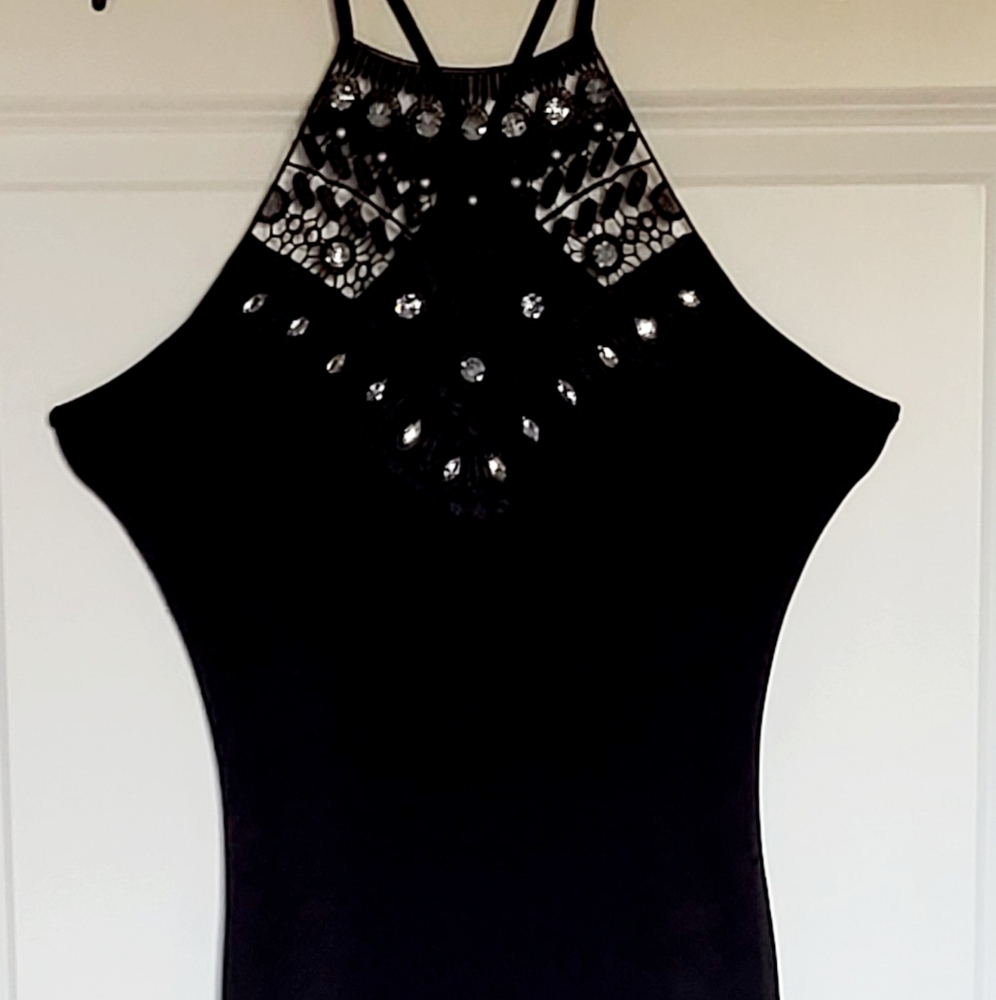 Foreign Exchange Maxi Black Dress with Lace & Rhinestones